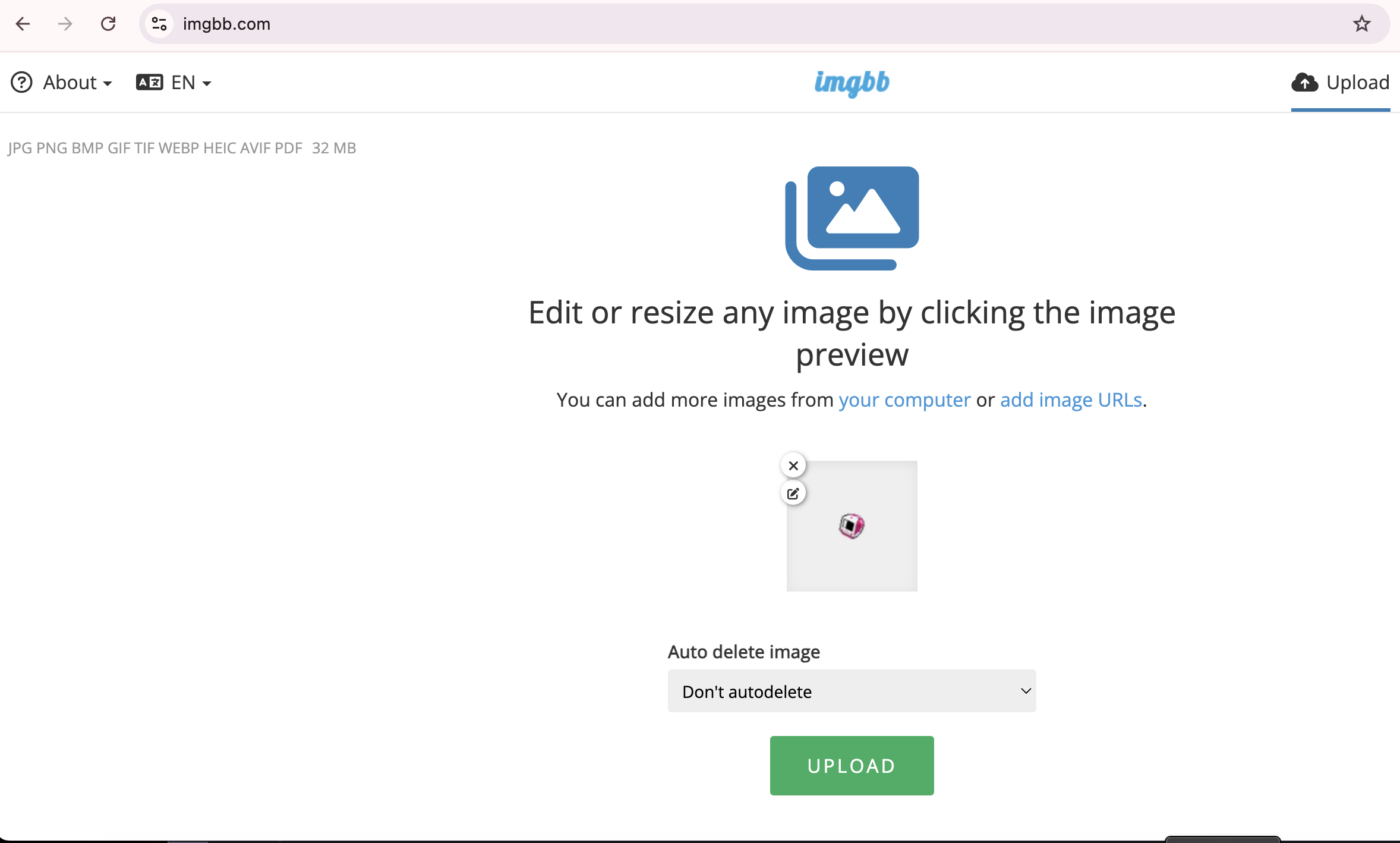 in imgbb, i pasted the link and it automatically uploads my image in html code.